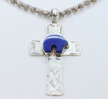 Load image into Gallery viewer, Navajo Lapis Lazuli Bear Sterling Silver Cross Pendant

