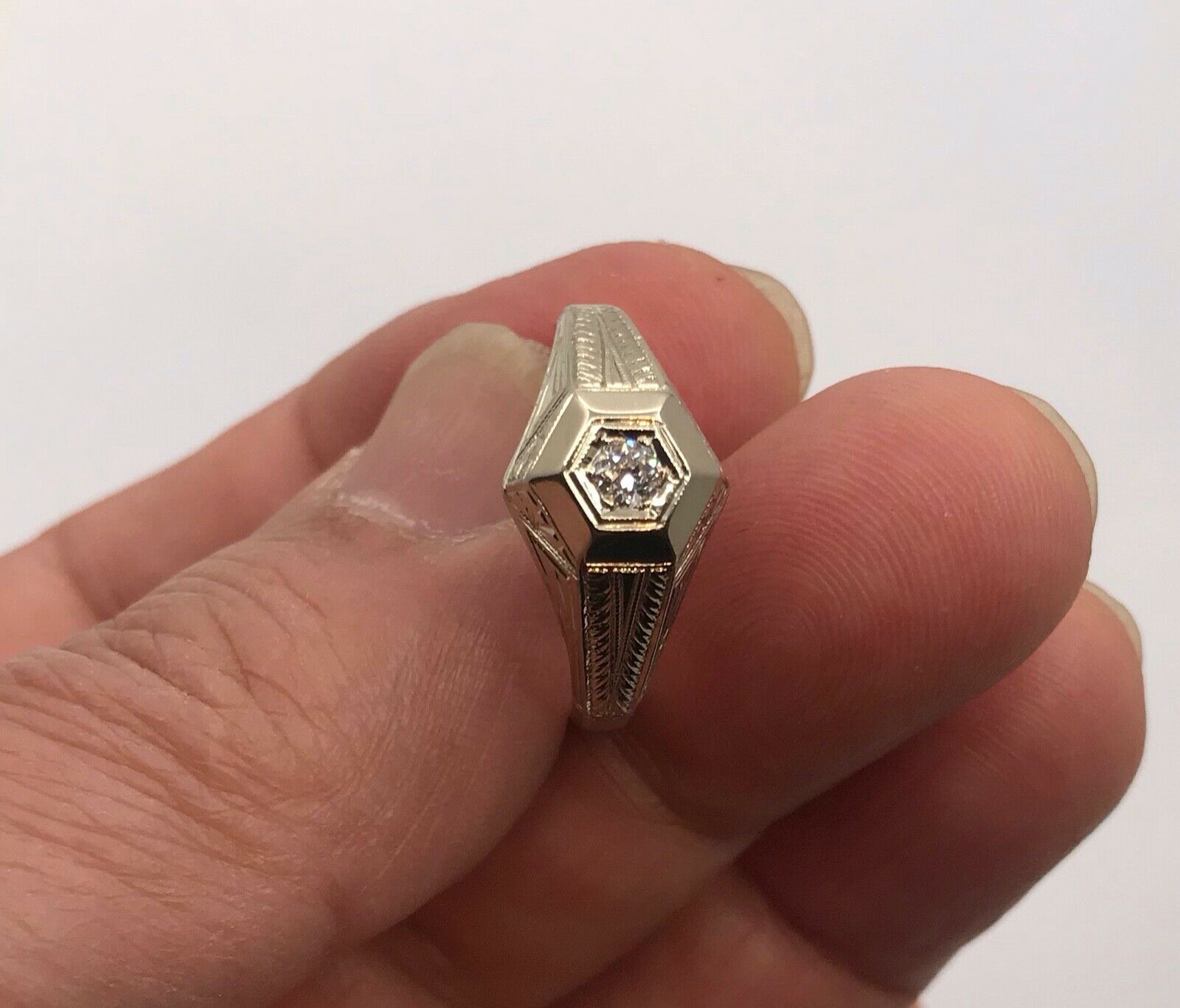 Art Deco Diamonds 18K White Gold Unisex Ring