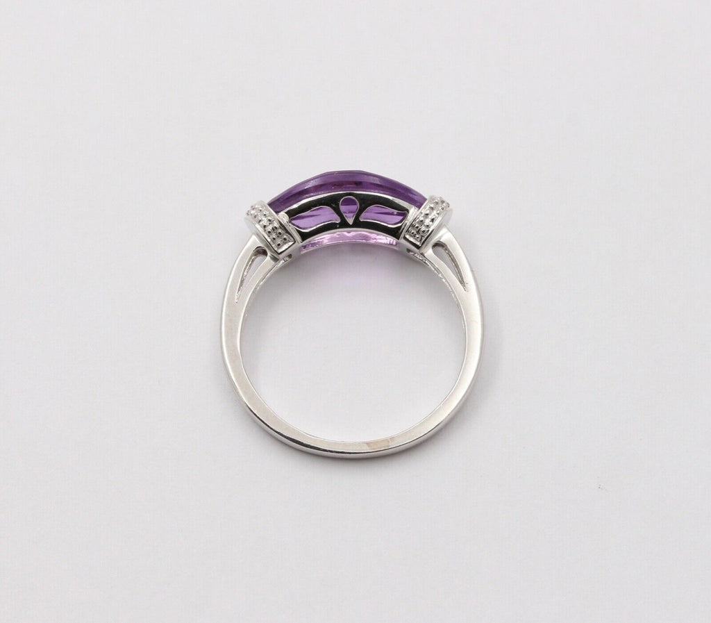Vintage Amethyst Diamonds 10K White Gold Ring