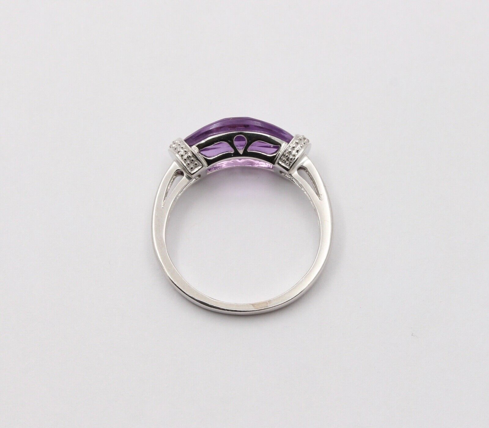 Vintage Amethyst Diamonds 10K White Gold Ring