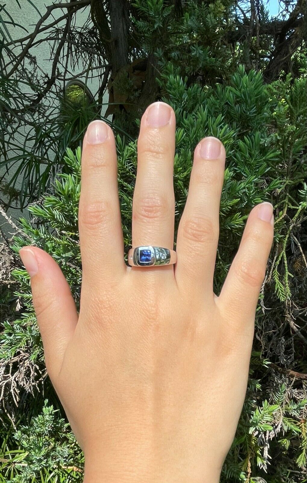Vintage 14K White Gold Tanzanite Diamond Ring