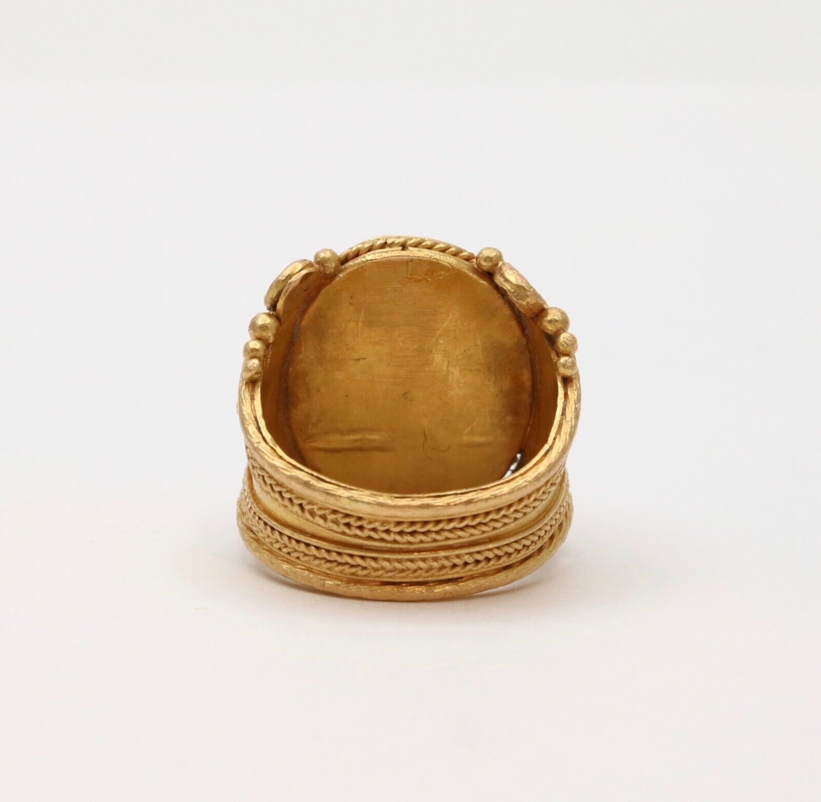 Vintage 22K Yellow Gold Carved Greek Narcissus Intaglio Carnelian Signet.