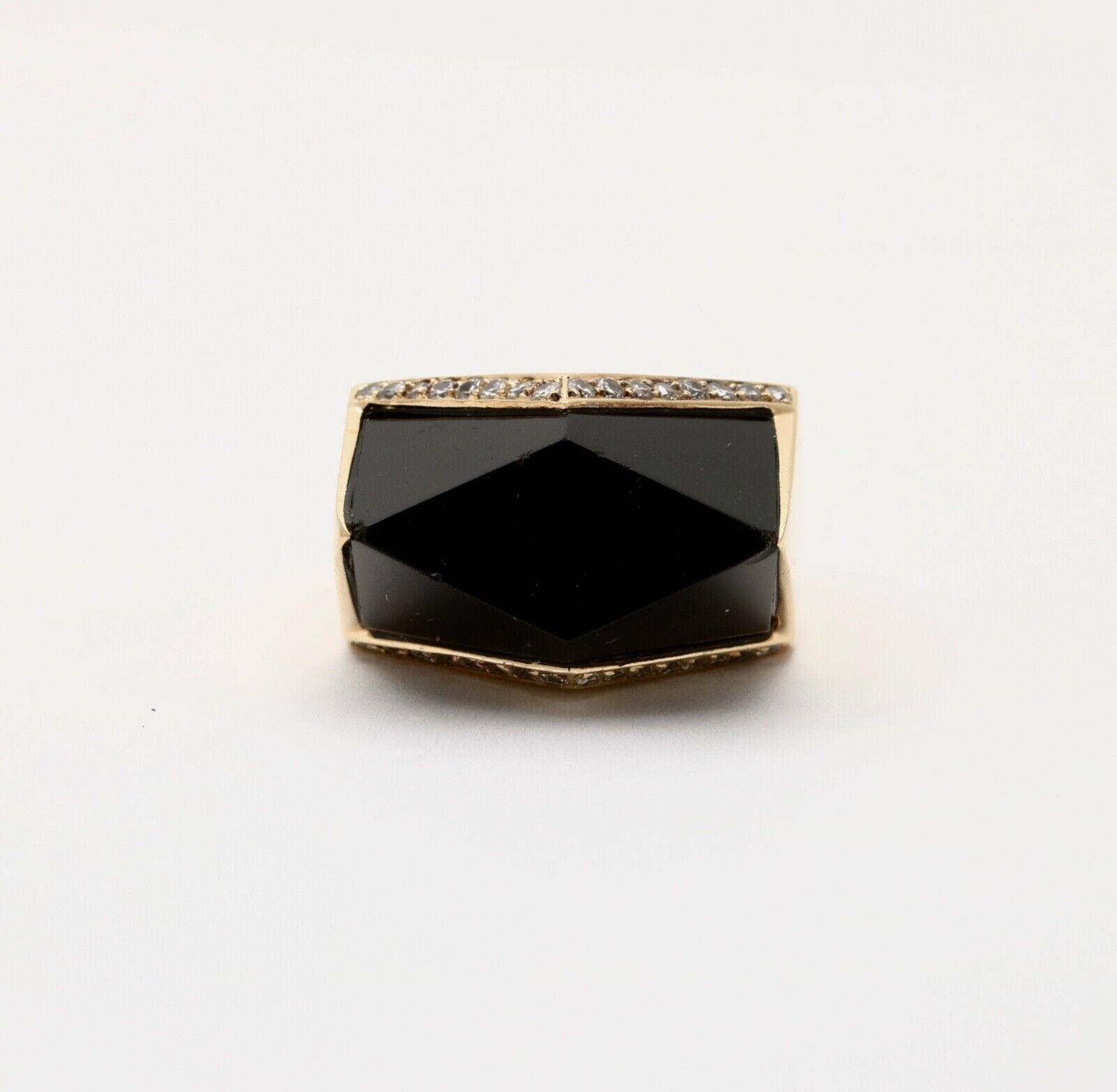 Vintage 14K Yellow Gold Geometric Onyx & Diamond Ring