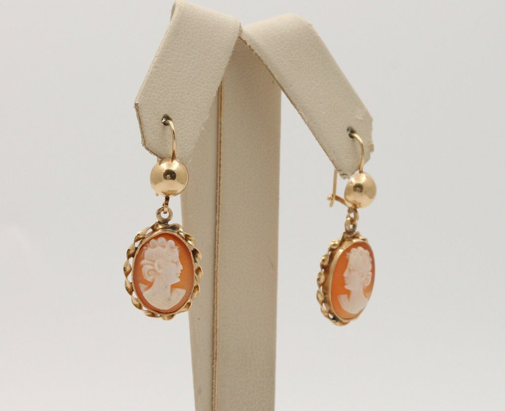 Victorian Carved Cameo 14K Yellow Gold Earrings