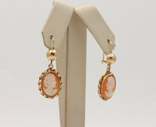 Load image into Gallery viewer, Victorian Inspired Carved Cameo 14K Yellow Gold Earrings
