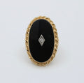 Art Deco Diammond Onyx 14K Yellow White Gold Filagree Ring