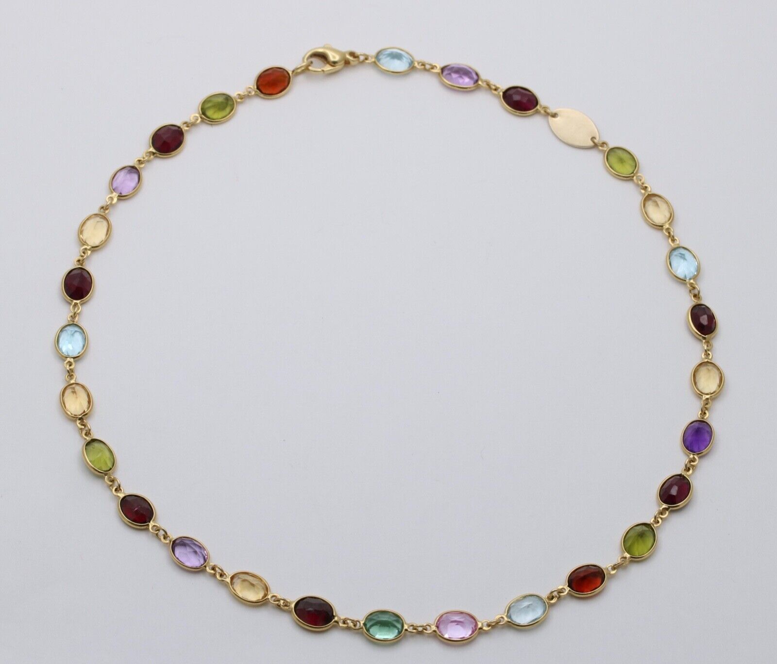 Vintage Multi Color Gemstone 18K Yellow Gold Station Necklace