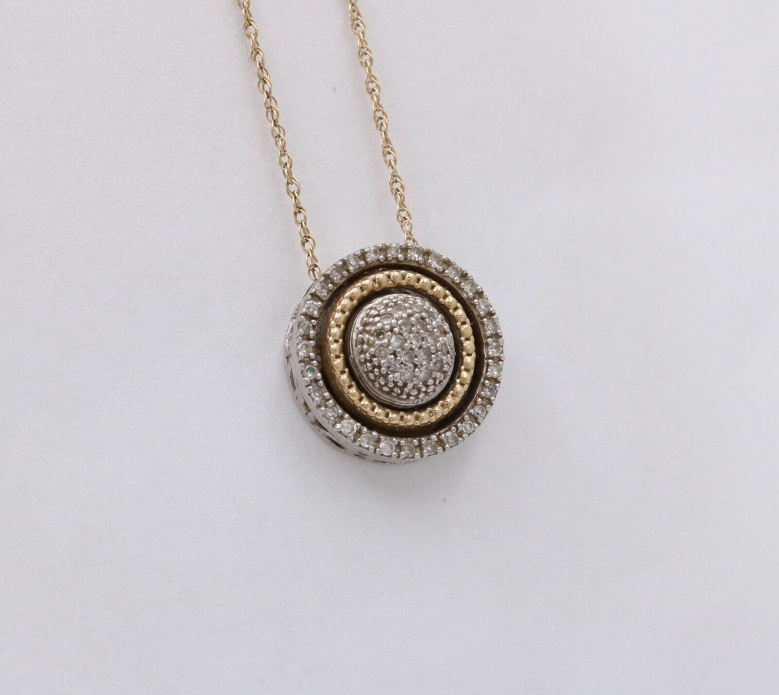 Vintage 14K & Sterling Silver Diamond Pendant , Necklace