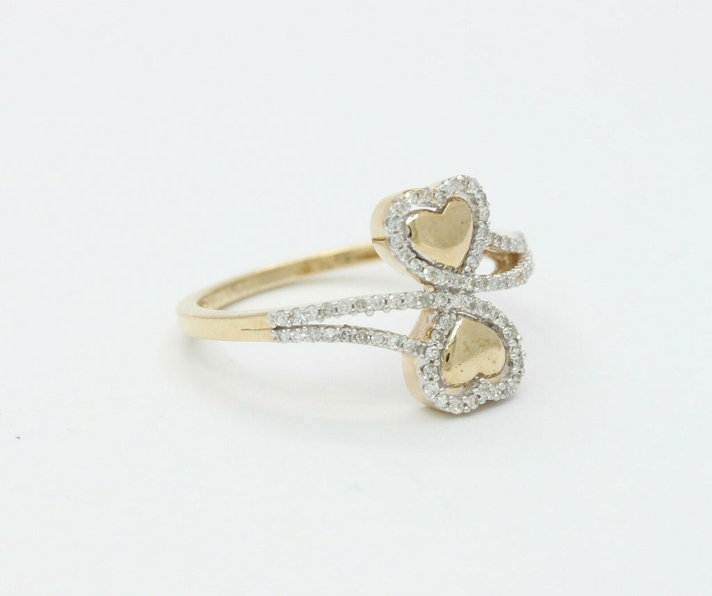Vintage 10K Double Heart Diamond Ring