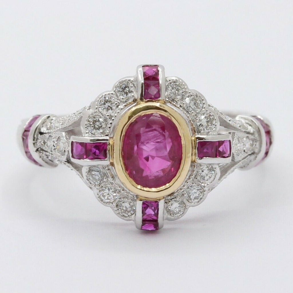 18K White Gold Ruby Diamond Alternative Engagement Ring