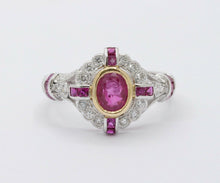 Load image into Gallery viewer, Vintage 18K White Gold Ruby Diamond Alternative Engagement Ring
