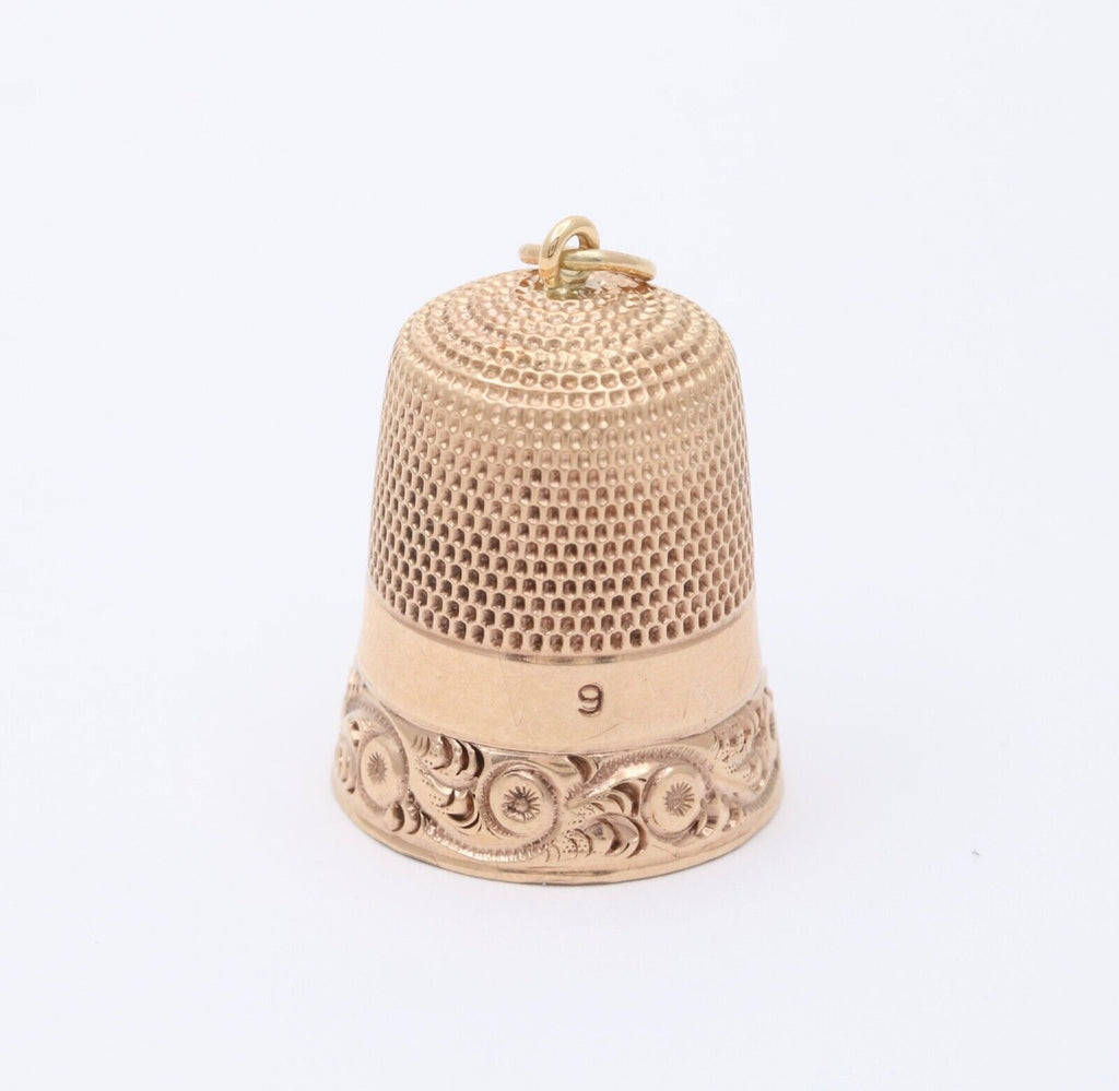 Antique 14K Yellow Gold Sewing Thimble Charm Pendant.