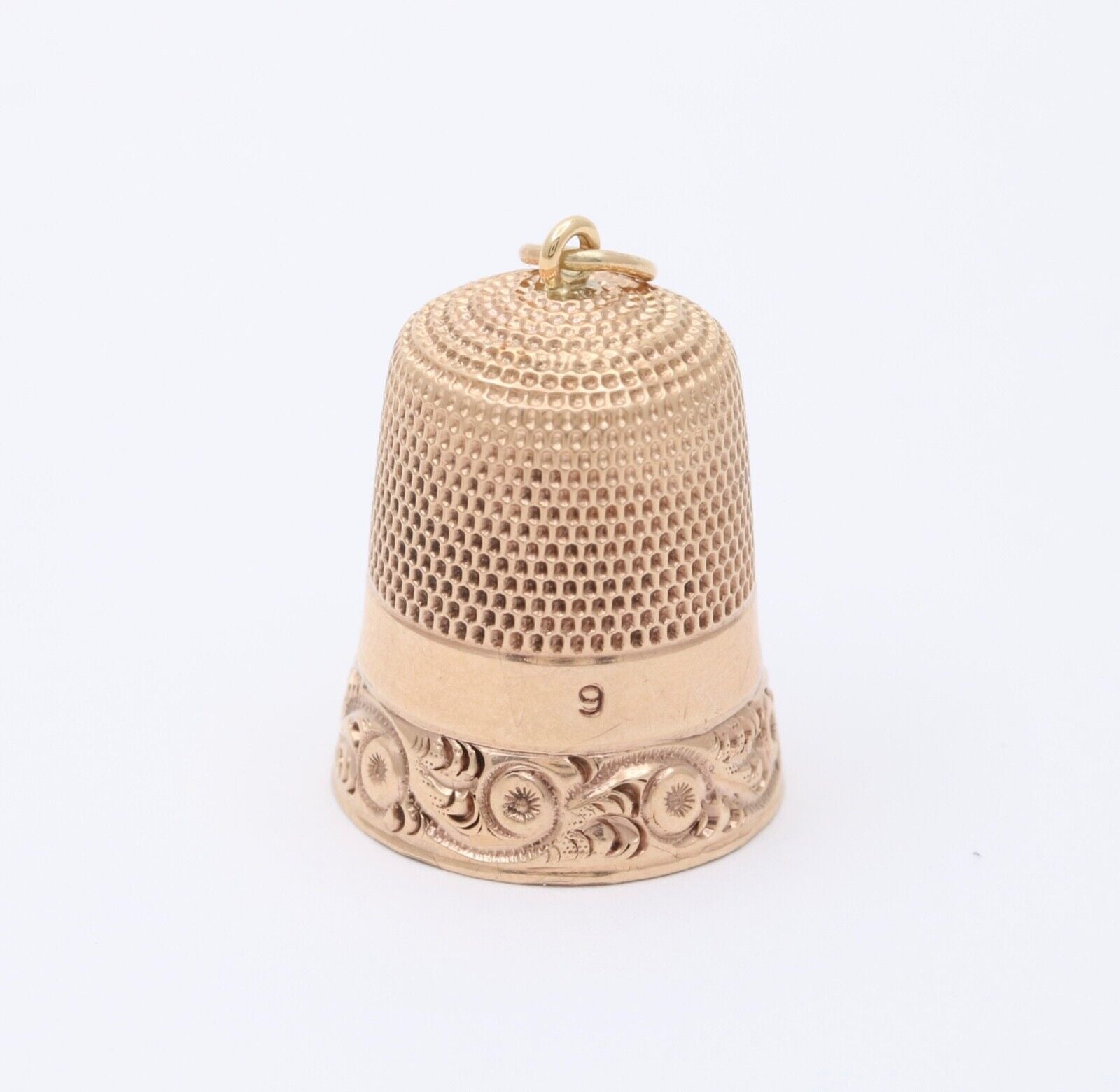 Antique 14K Yellow Gold Sewing Thimble Charm Pendant.