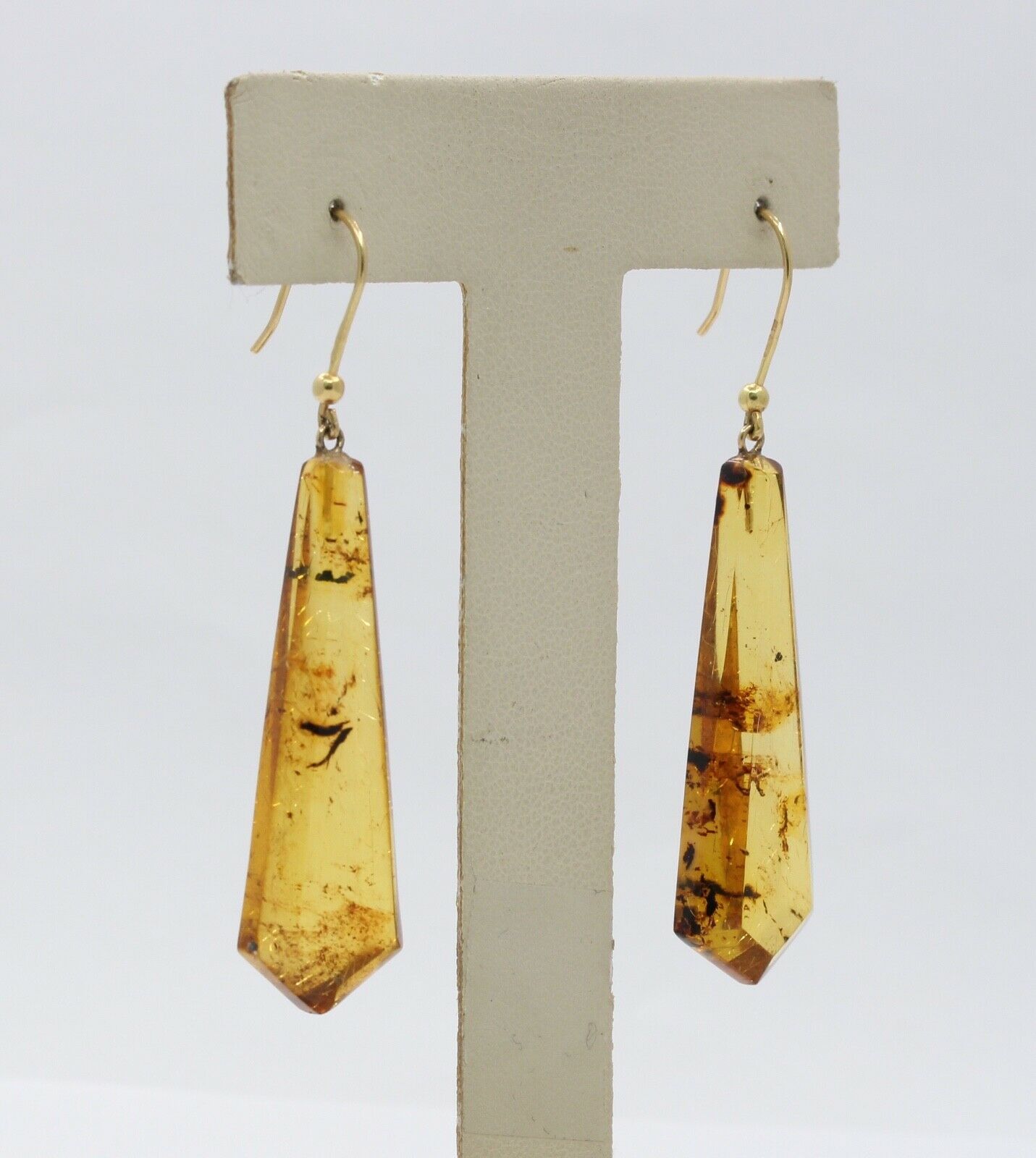 Vintage Ladies Italian Amber 18K Yellow Gold Earrings