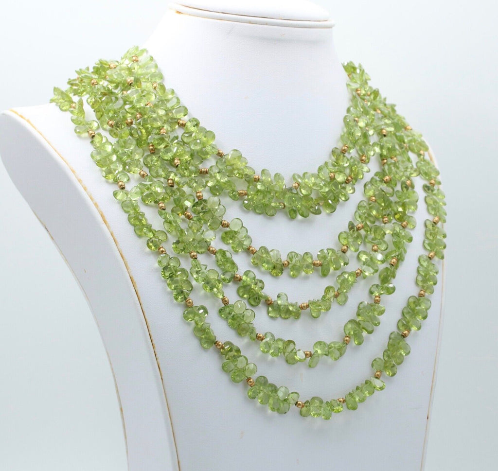 Vintage Beaded Peridot 18K Yellow Gold Layered Necklace