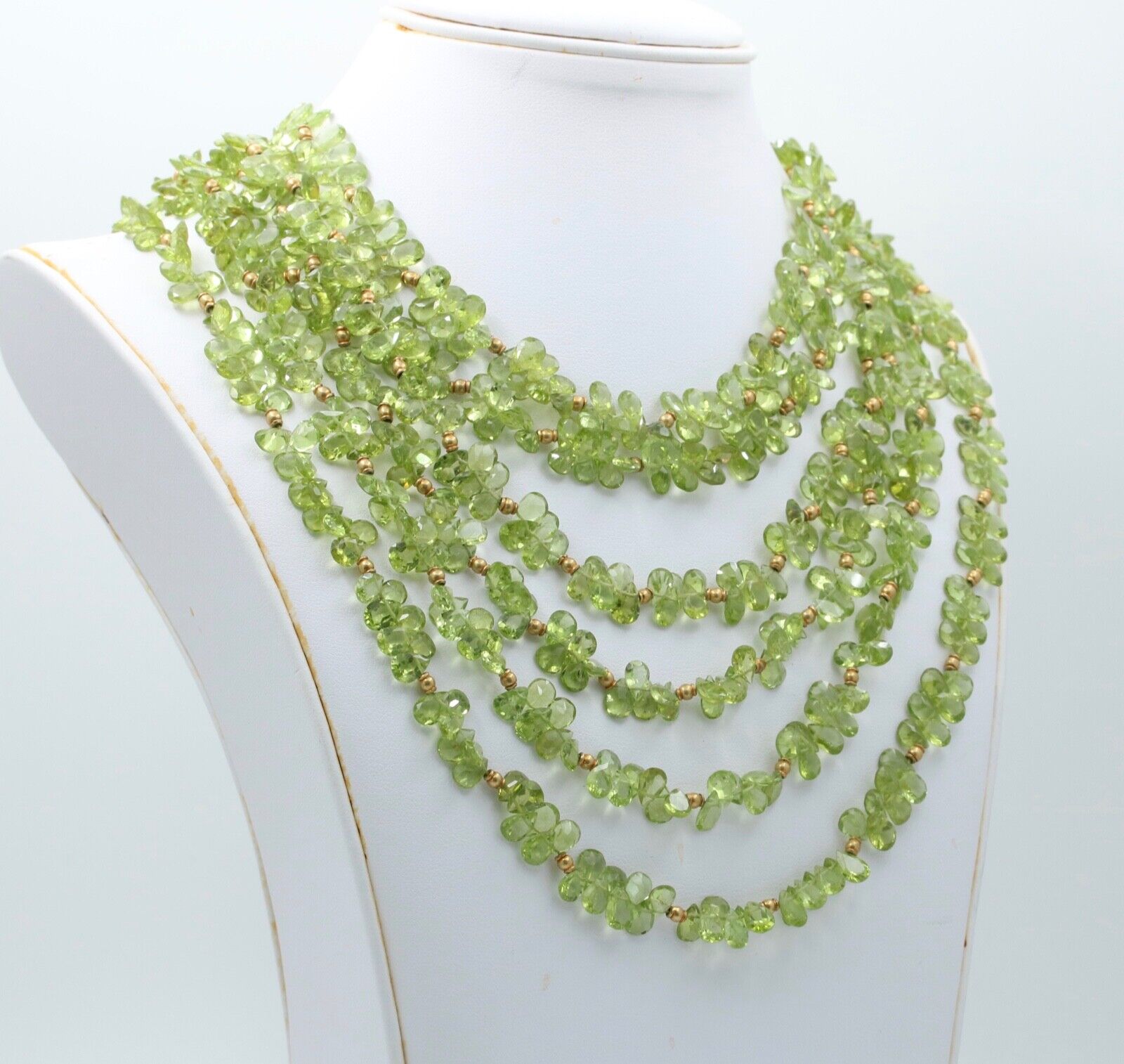 Vintage Beaded Peridot 18K Yellow Gold Layered Necklace