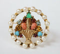Beautiful Vintage Multi Stone Flower Basket Brooch