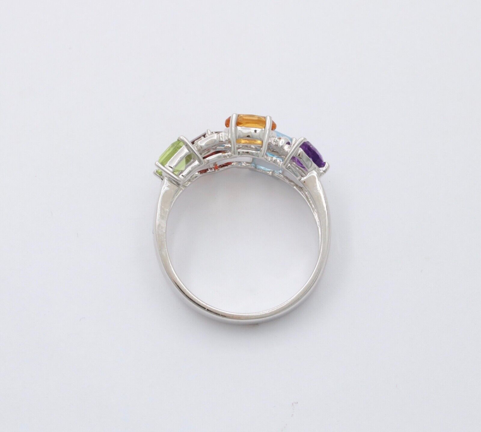 Vintage Multistone 14K White Gold Geometric Ring