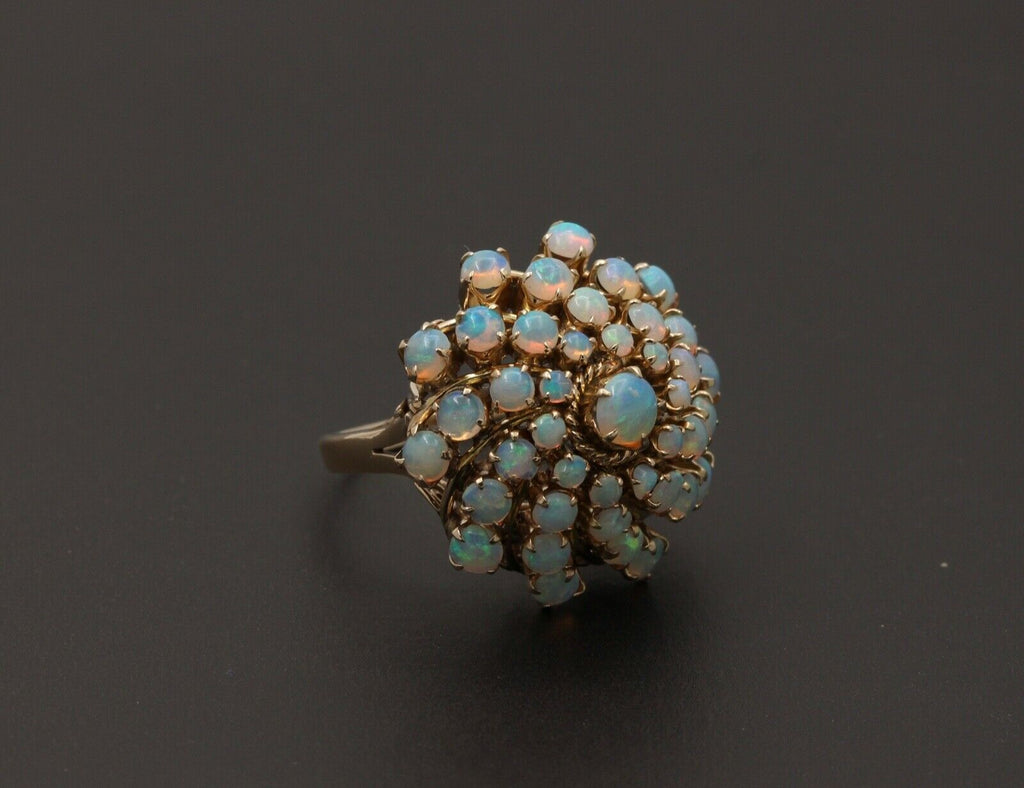 Vintage 14K Yellow Gold Australian Opal Cluster Ring.