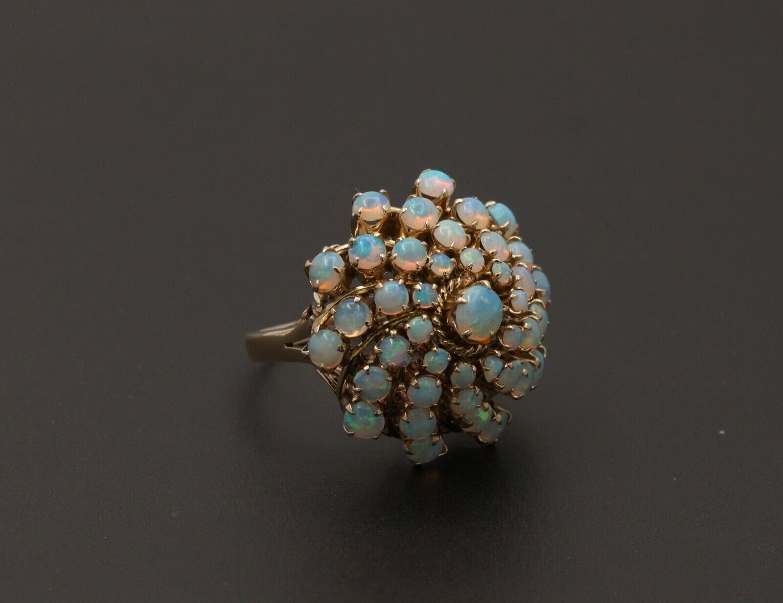 Vintage 14K Yellow Gold Australian Opal Cluster Ring.