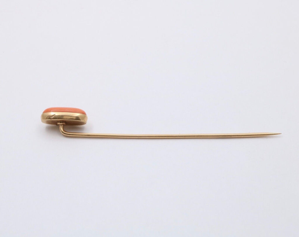 Antique 14K Yellow Gold Coral Stick Pin, Lapel Pin