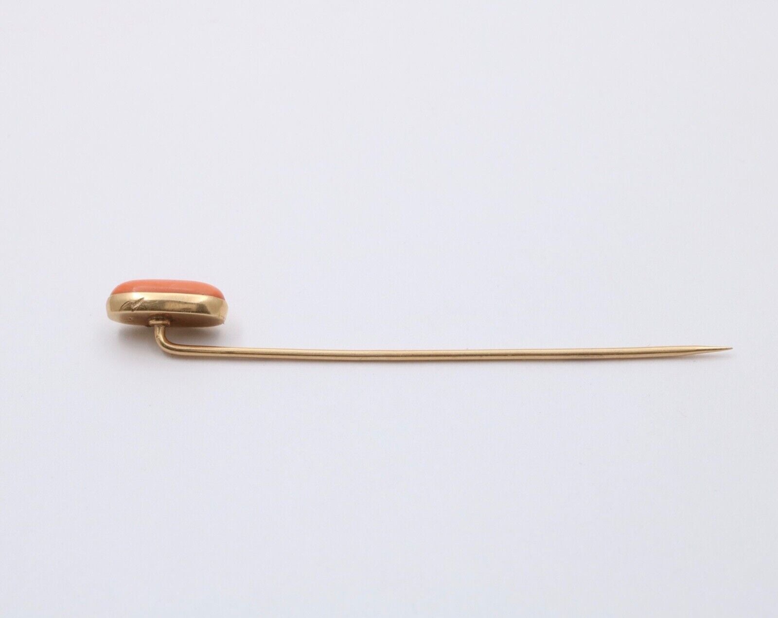 Antique 14K Yellow Gold Coral Stick Pin, Lapel Pin