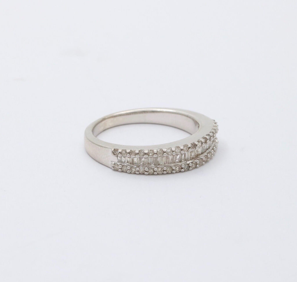 Vintage Sterling Silver Half Eternity Diamond Ring Band