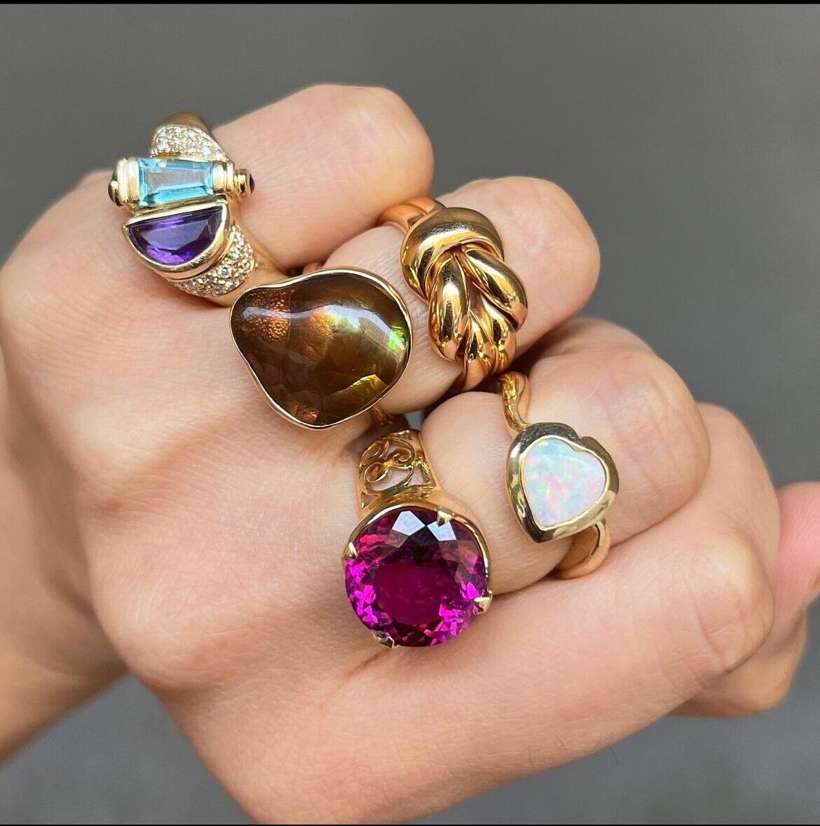 Vintage Fire Agate 14K Yellow Gold Bezel Setting RIng