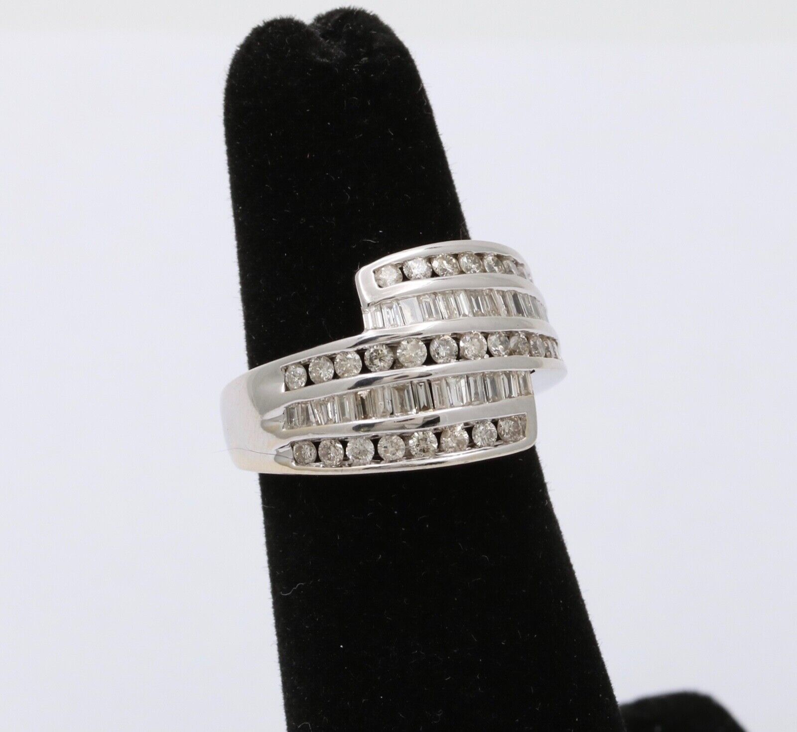 Vintage gorgeous 14K white gold diamond bypass ring , Cocktail Ring
