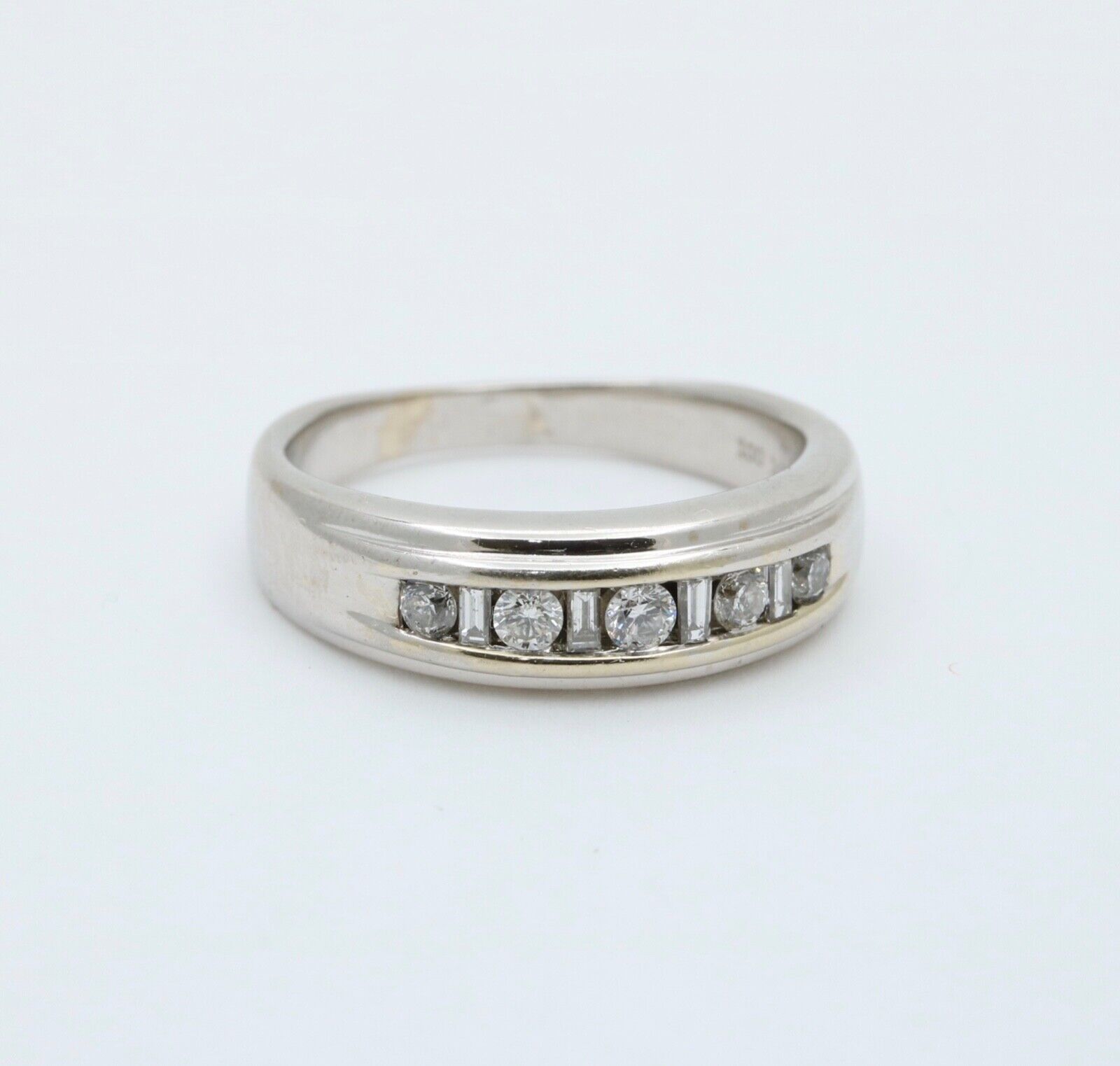 Vintage Round Baguette Cut Diamond 14K White Gold Ring