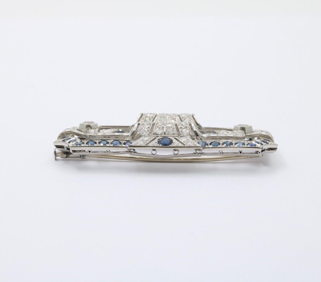 Art Deco Platinum Diamond & Sapphire Brooch, Pin