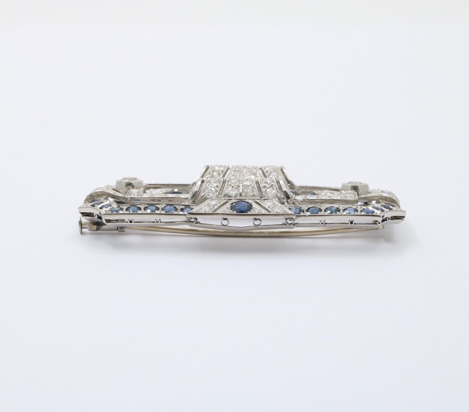 Art Deco Platinum Diamond & Sapphire Brooch, Pin