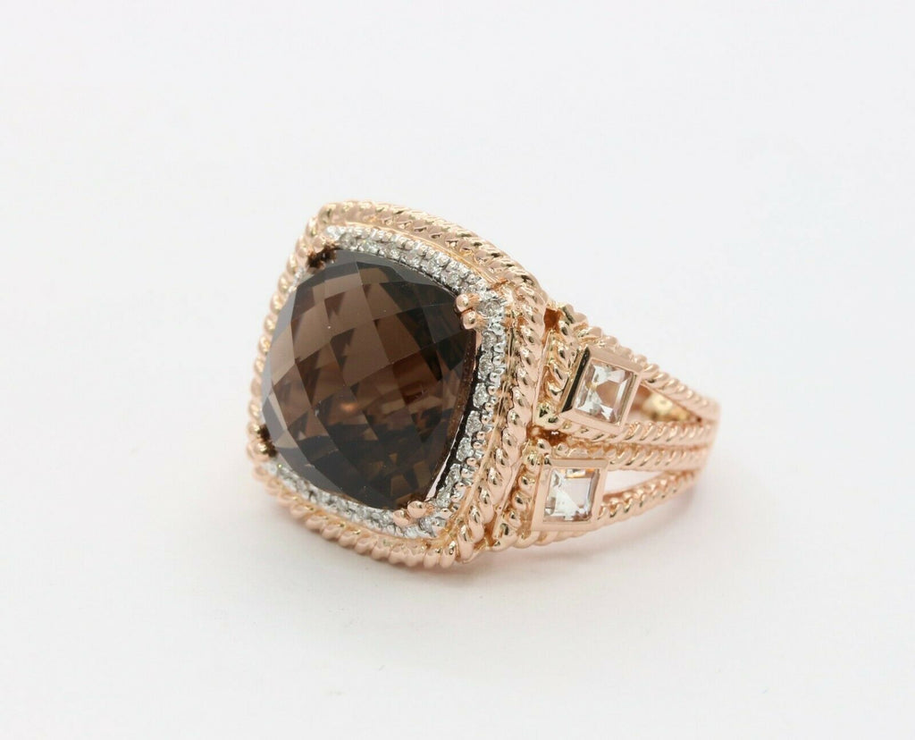 Vintage 14K Rose Gold 4 Carat Smoky Quartz Diamond Statement Ring