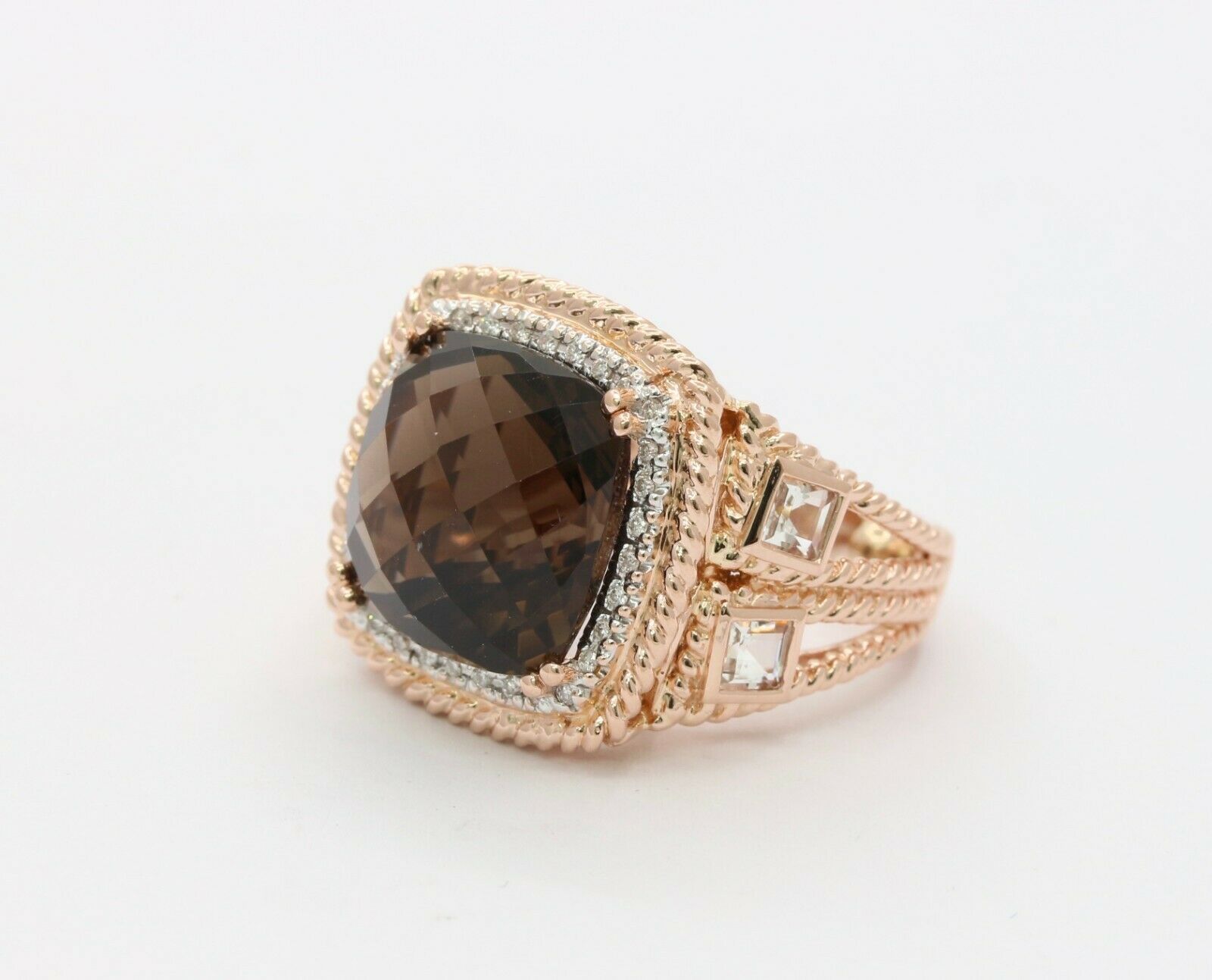 Vintage 14K Rose Gold 4 Carat Smoky Quartz Diamond Statement Ring