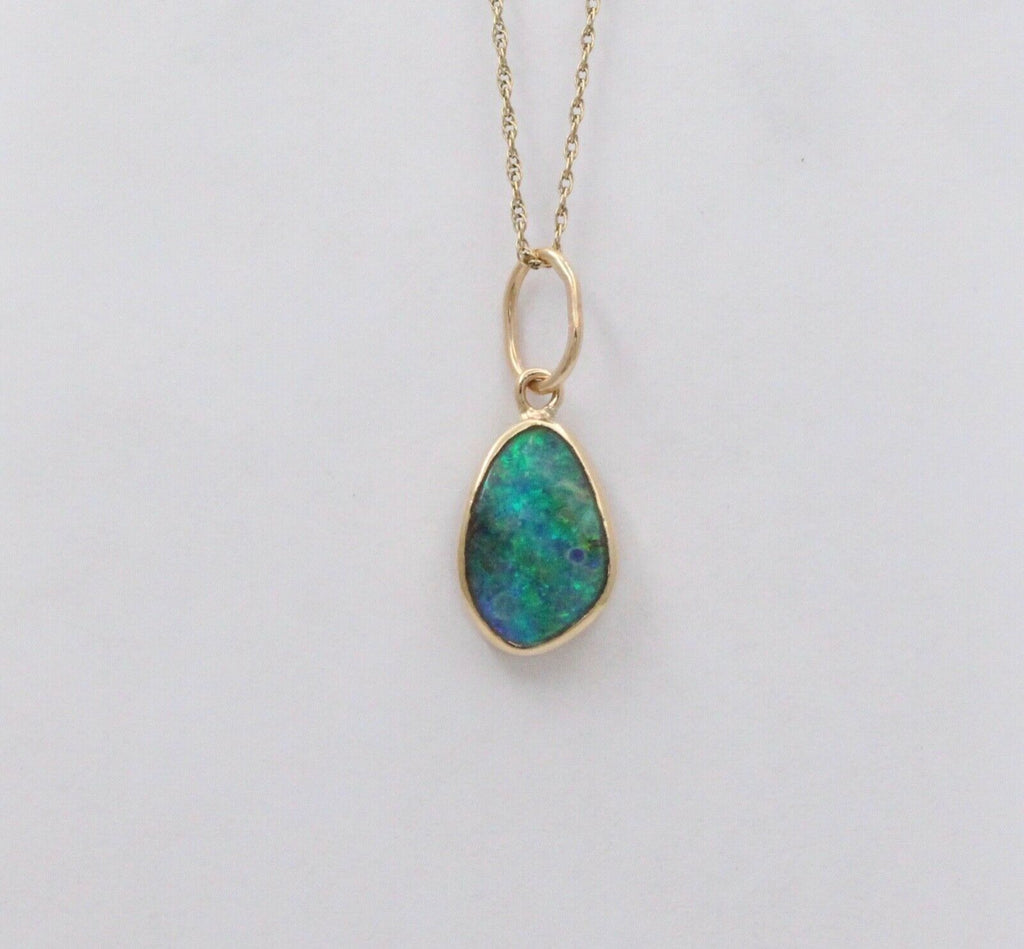 Vintage Black Boulder Opal 18K Yellow Gold Pendant