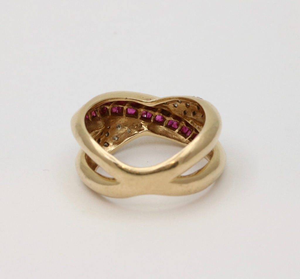 Vintage 14K Gold Ruby and Diamond Bypass Ring Band