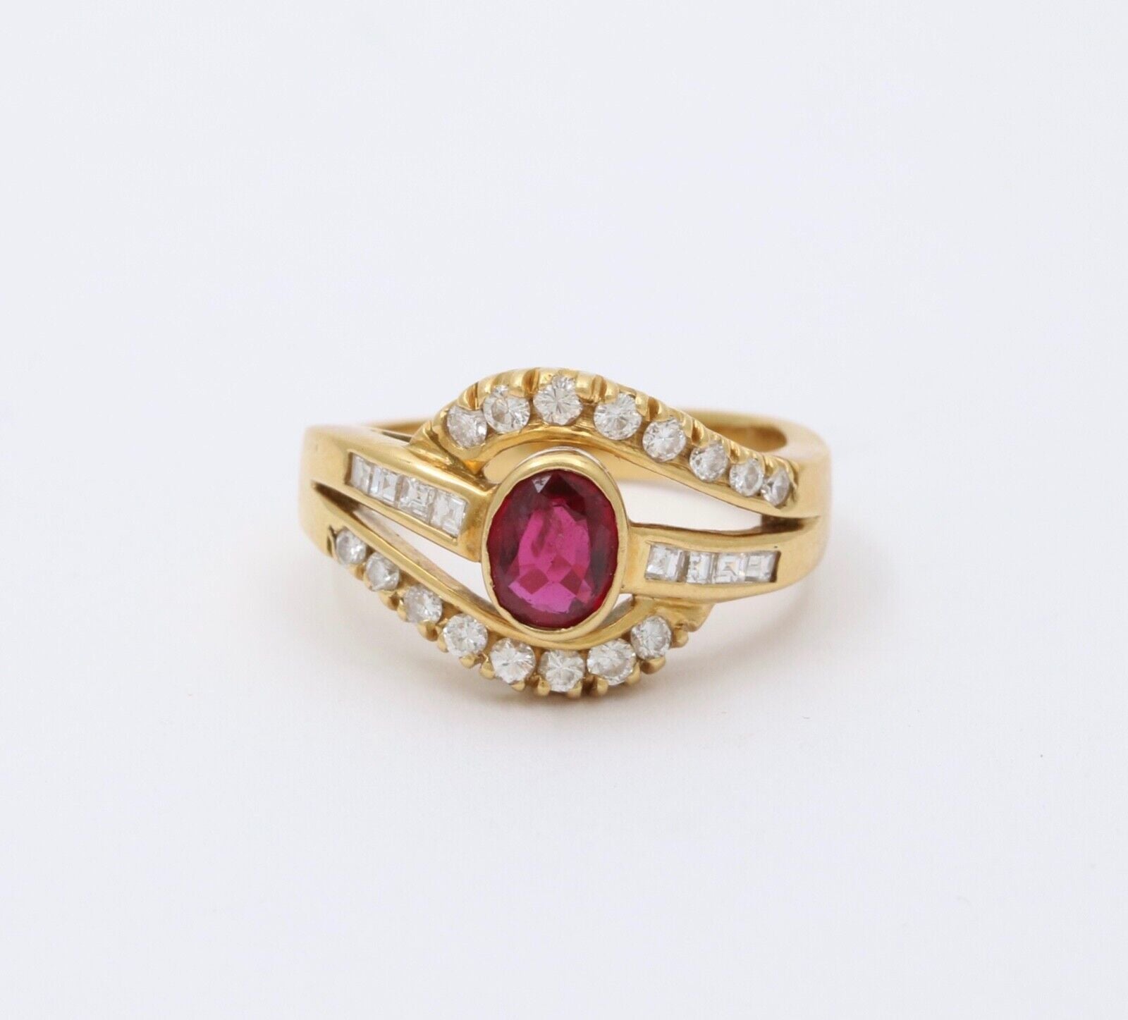 Vintage 18K Yellow Gold Ruby & Diamond Ring, Engagement Ring
