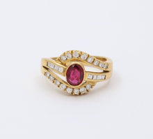 Load image into Gallery viewer, Vintage 18K Yellow Gold Ruby &amp; Diamond Ring, Engagement Ring
