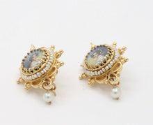 Load image into Gallery viewer, Victorian Style 14K Yellow Gold Hanging Portrait Seed Pearl Earring
