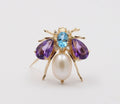 Vintage Amethyst London Blue Topaz Pearl 14K YG Honey Bee Brooch Pin
