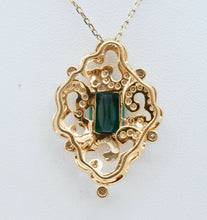 Load image into Gallery viewer, Beautiful Vintage Green Tourmaline Diamonds 14K Yellow Gold Pendant and Chain
