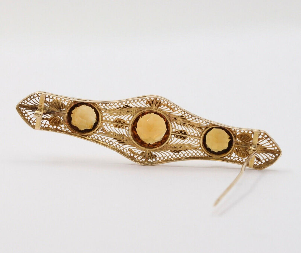 Vintage 14K Yellow Gold Citrine Bar Pin Brooch
