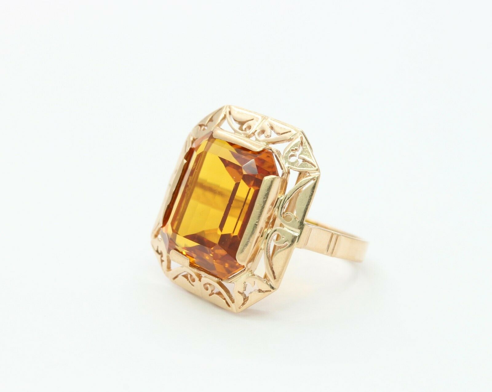 Art Deco 14K Yellow Gold Citrine Statement Ring