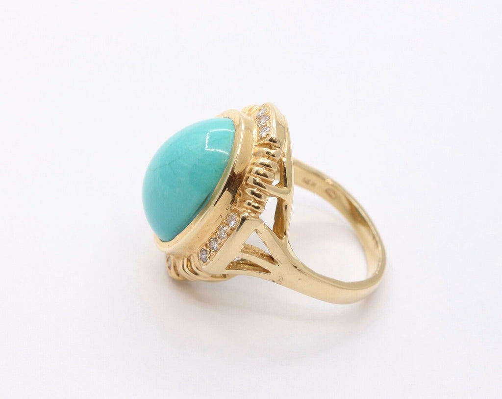 Vintage Turquoise Diamonds 14K Yellow Gold Ring