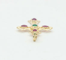 Load image into Gallery viewer, Vintage 14K Yellow Gold Emerald Ruby Cross Pendant
