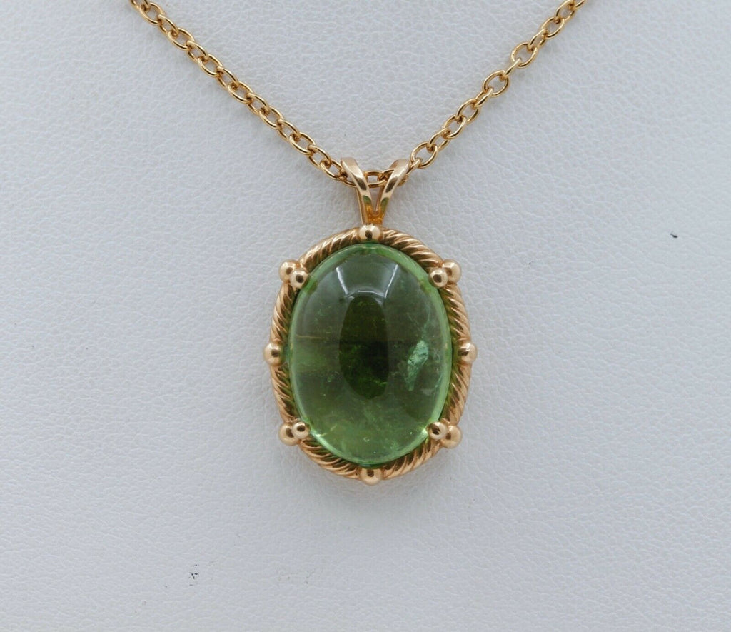 Vintage Cabochon Green Tourmaline 14K Yellow Gold Pendant