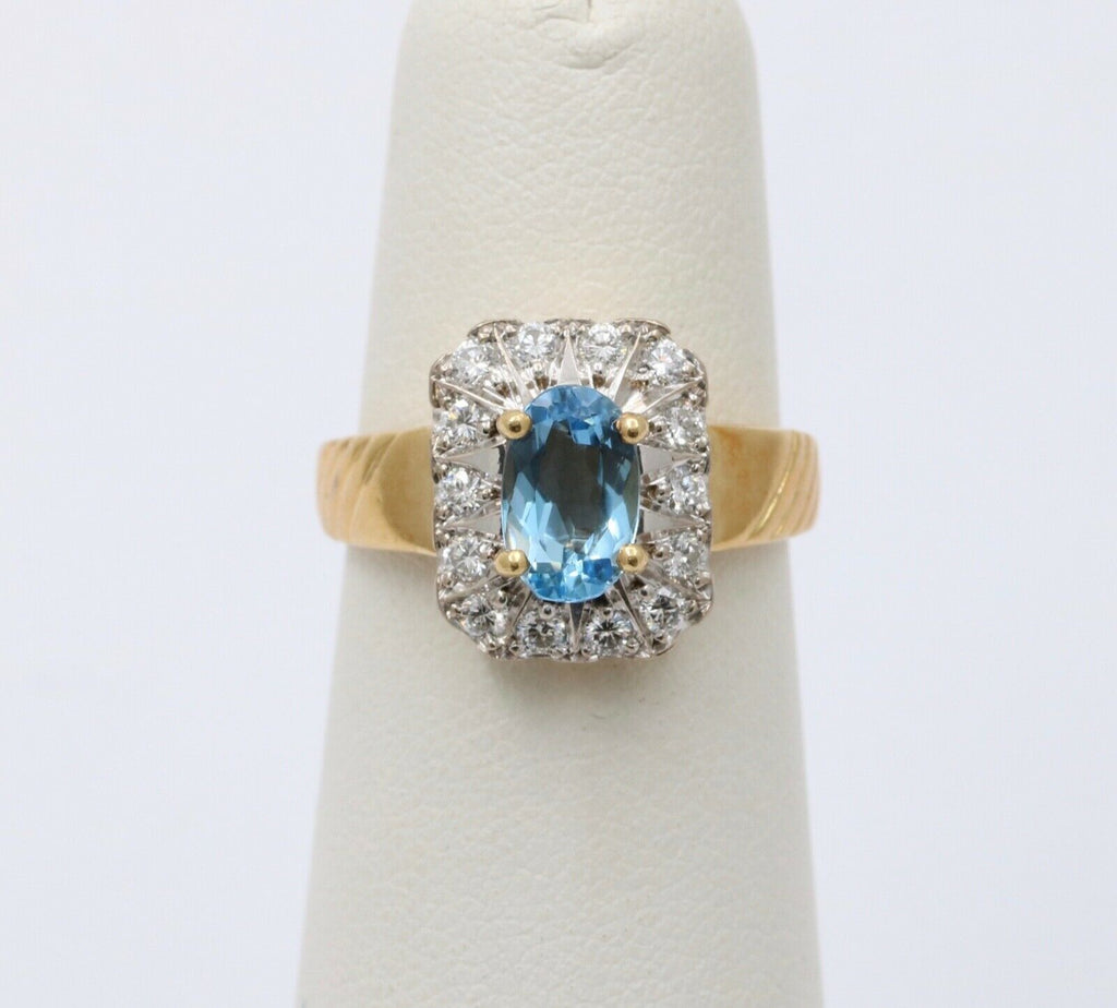Topaz Diamonds 18K Yellow White Gold Halo Ring