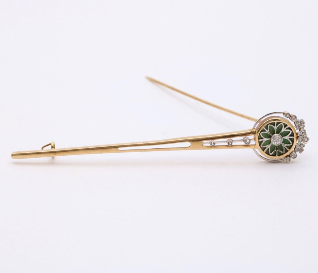 Incredible Victorian Old Euro Rose Cut Cloth 14K YG WG Brooch Pin
