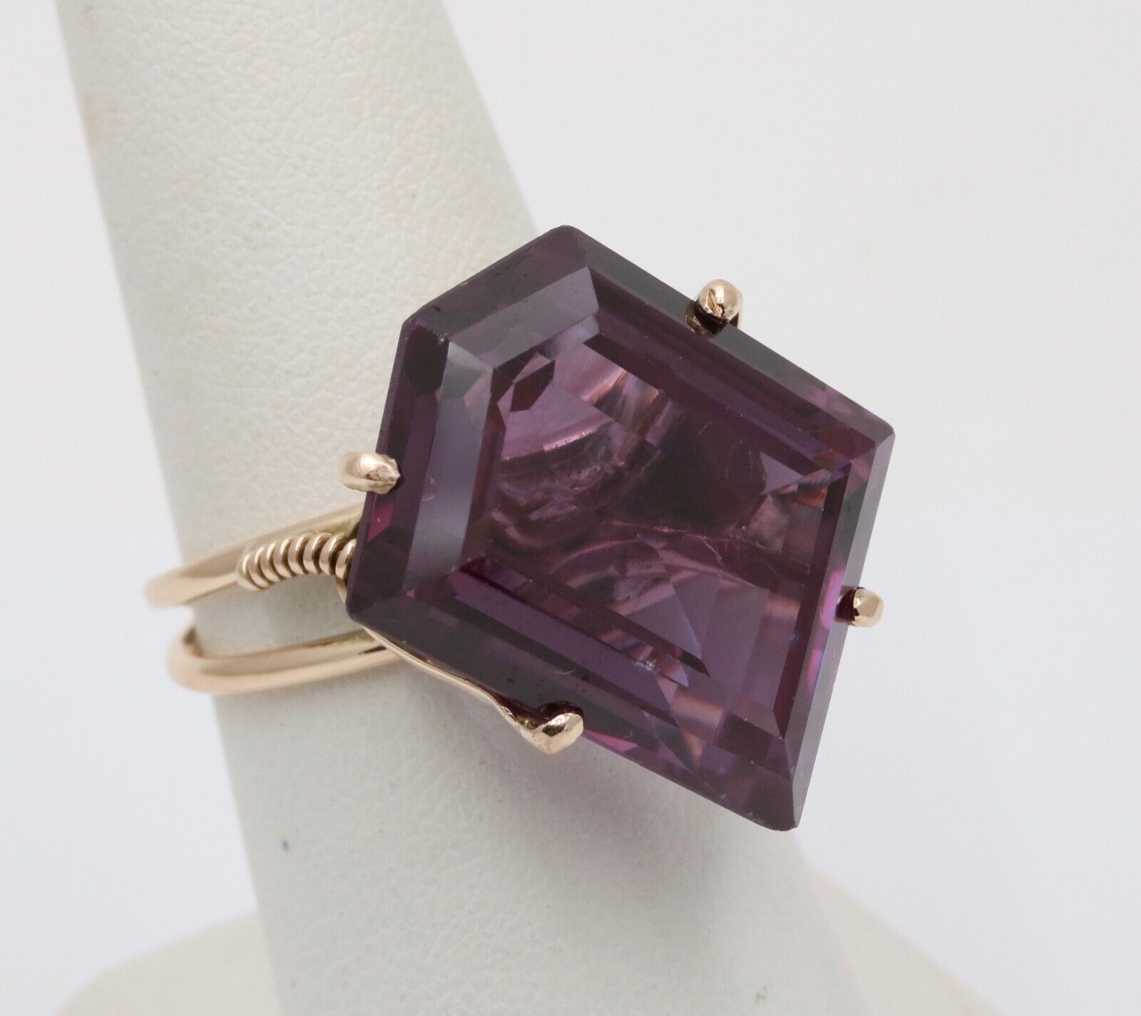 Vintage 14K White Gold Special Cut Amethyst Ring, Statement Ring.