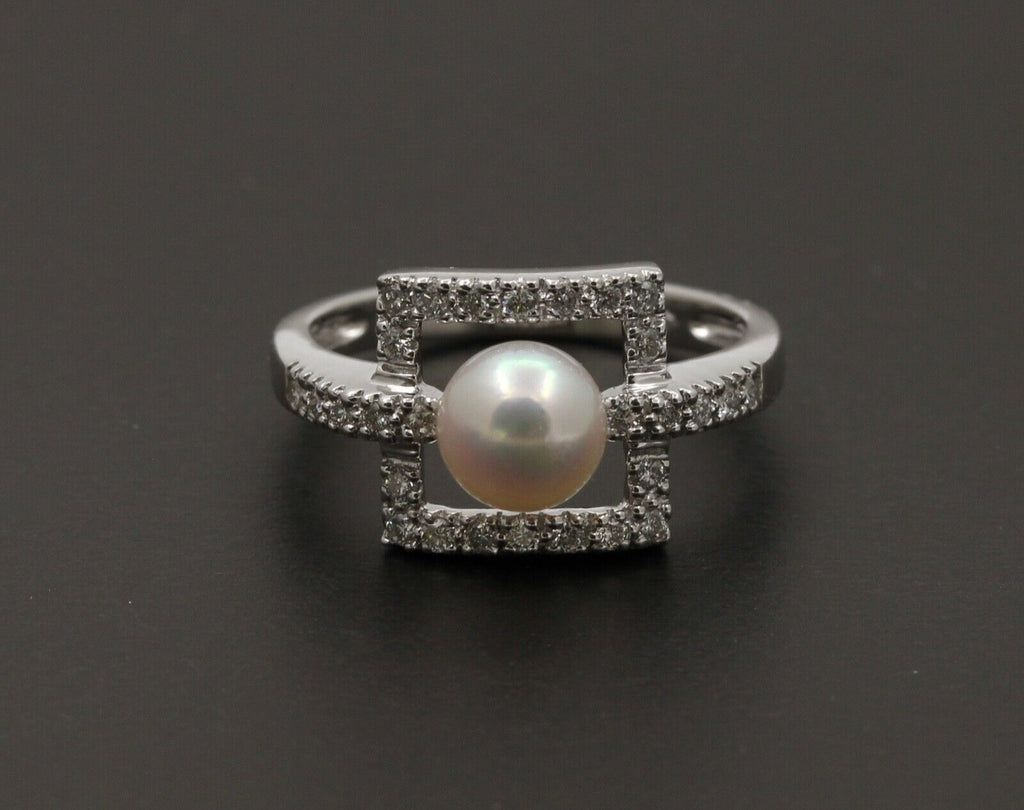Mikimoto Pearl Diamonds 14K White Gold Ring